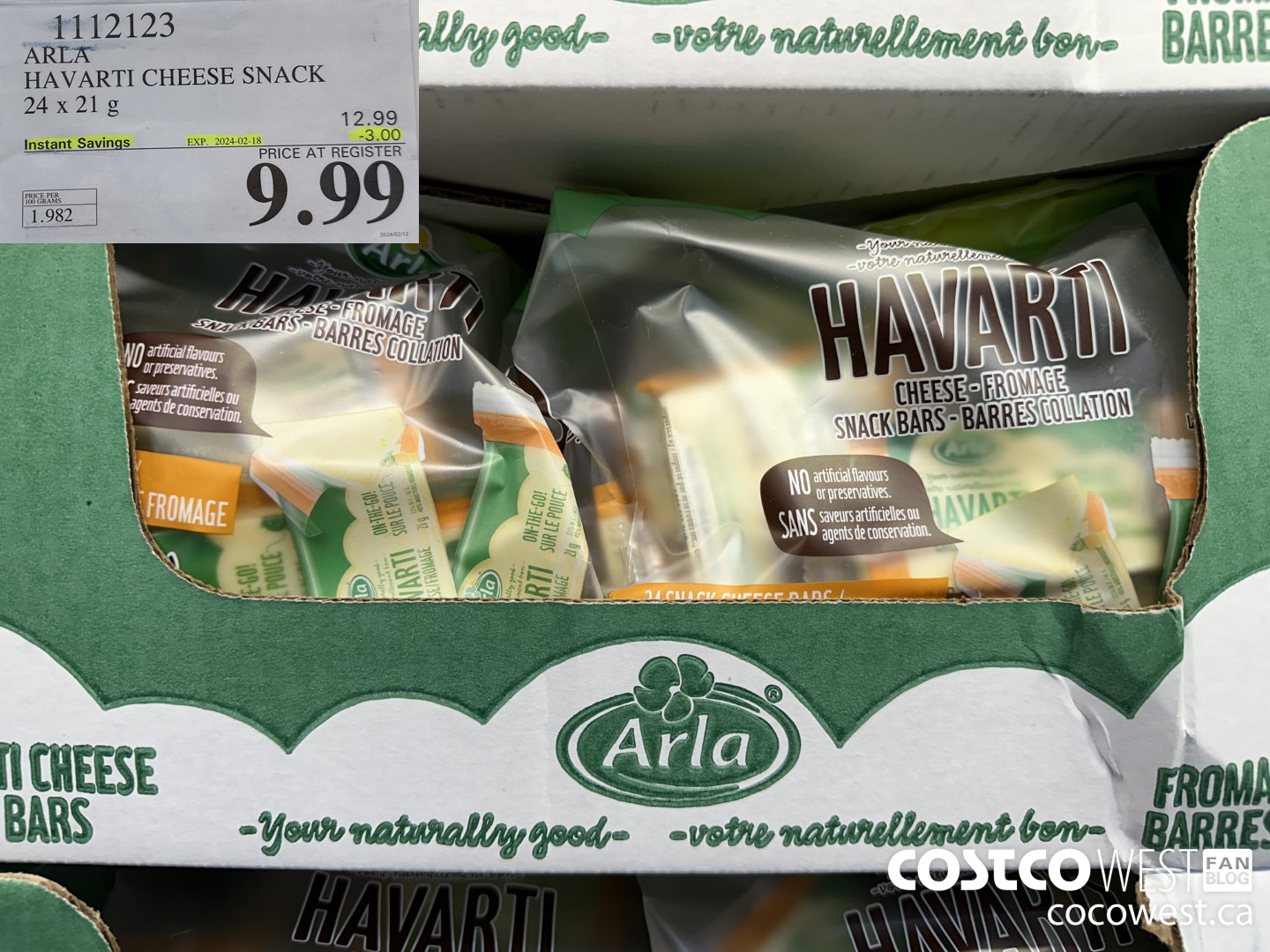 1112123 ARLA HAVARTI CHEESE SNACK 24 x 21g ($3.00 INSTANT SAVINGS EXPIRES ON 2024-02-18) $9.99