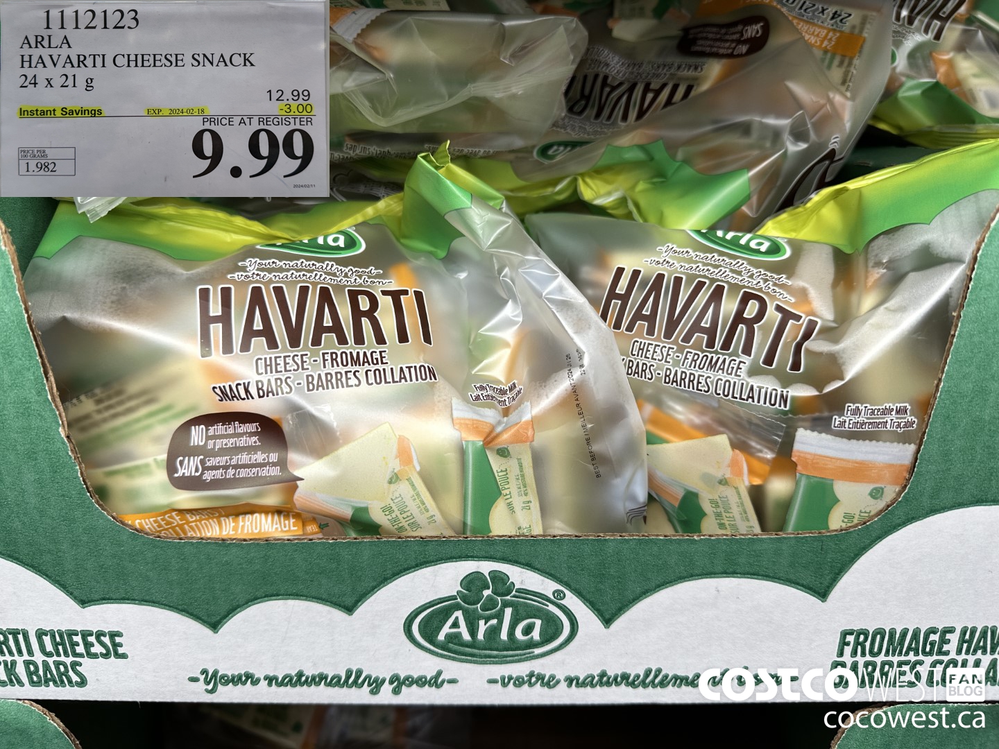 1112123 ARLA HAVARTI CHEESE SNACK 24 x 21g ($3.00 INSTANT SAVINGS EXPIRES ON 2024-02-18) $9.99