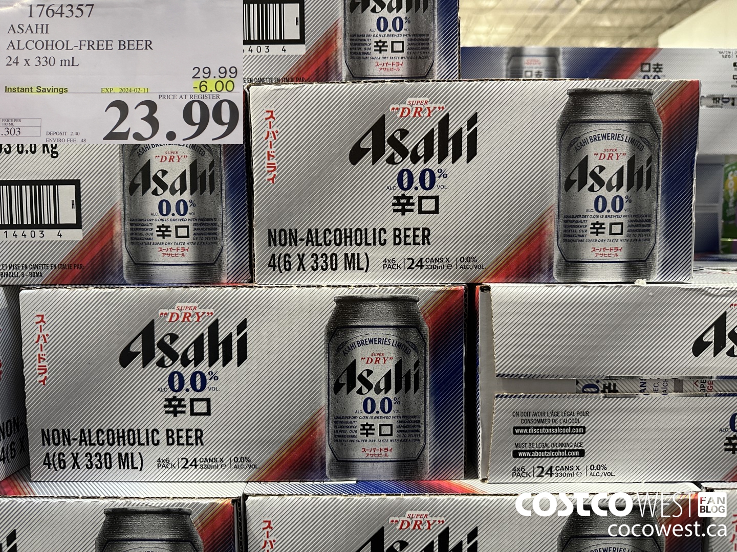 1764357 ASAHI ALCOHOL-FREE BEER 24 X 330 ML ($6.00 INSTANT SAVINGS EXPIRES ON 2024-02-11) $23.99