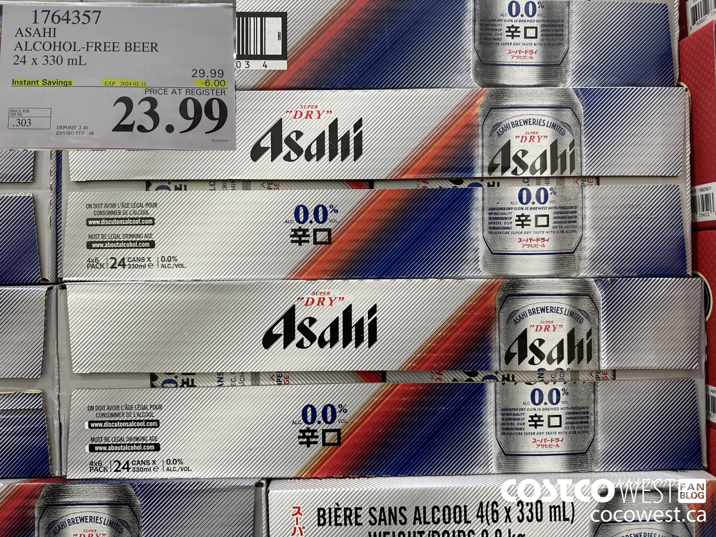 1764357 ASAHI ALCOHOL-FREE BEER 24 X 330 ML ($6.00 INSTANT SAVINGS EXPIRES ON 2024-02-11) $23.99