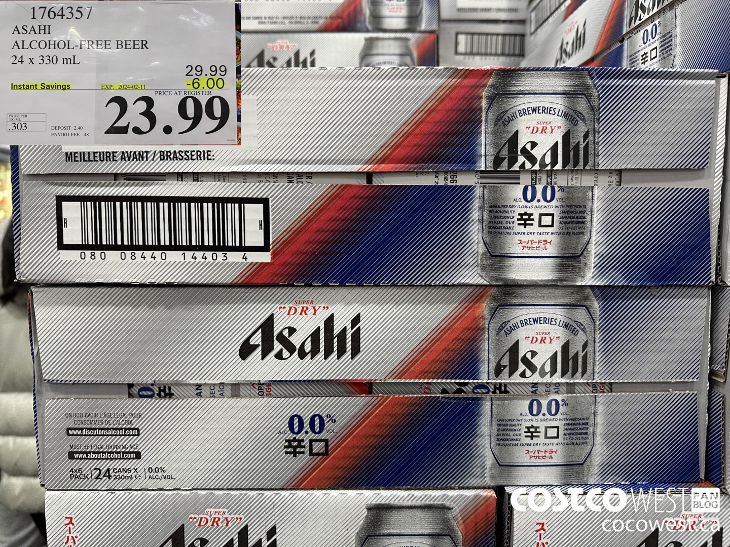 1764357 ASAHI ALCOHOL-FREE BEER 24 X 330 ML ($6.00 INSTANT SAVINGS EXPIRES ON 2024-02-11) $23.99