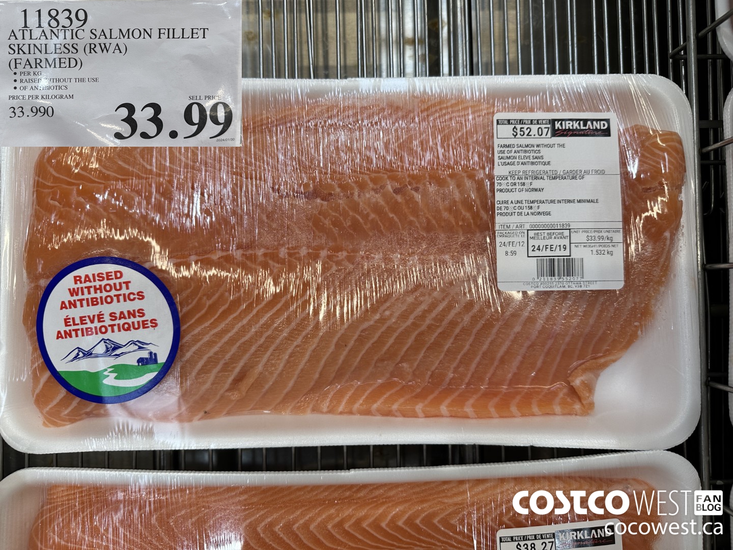 11839 ATLANTIC SALMON FILLET SKINLESS (RWA)(FARMED) $33.99