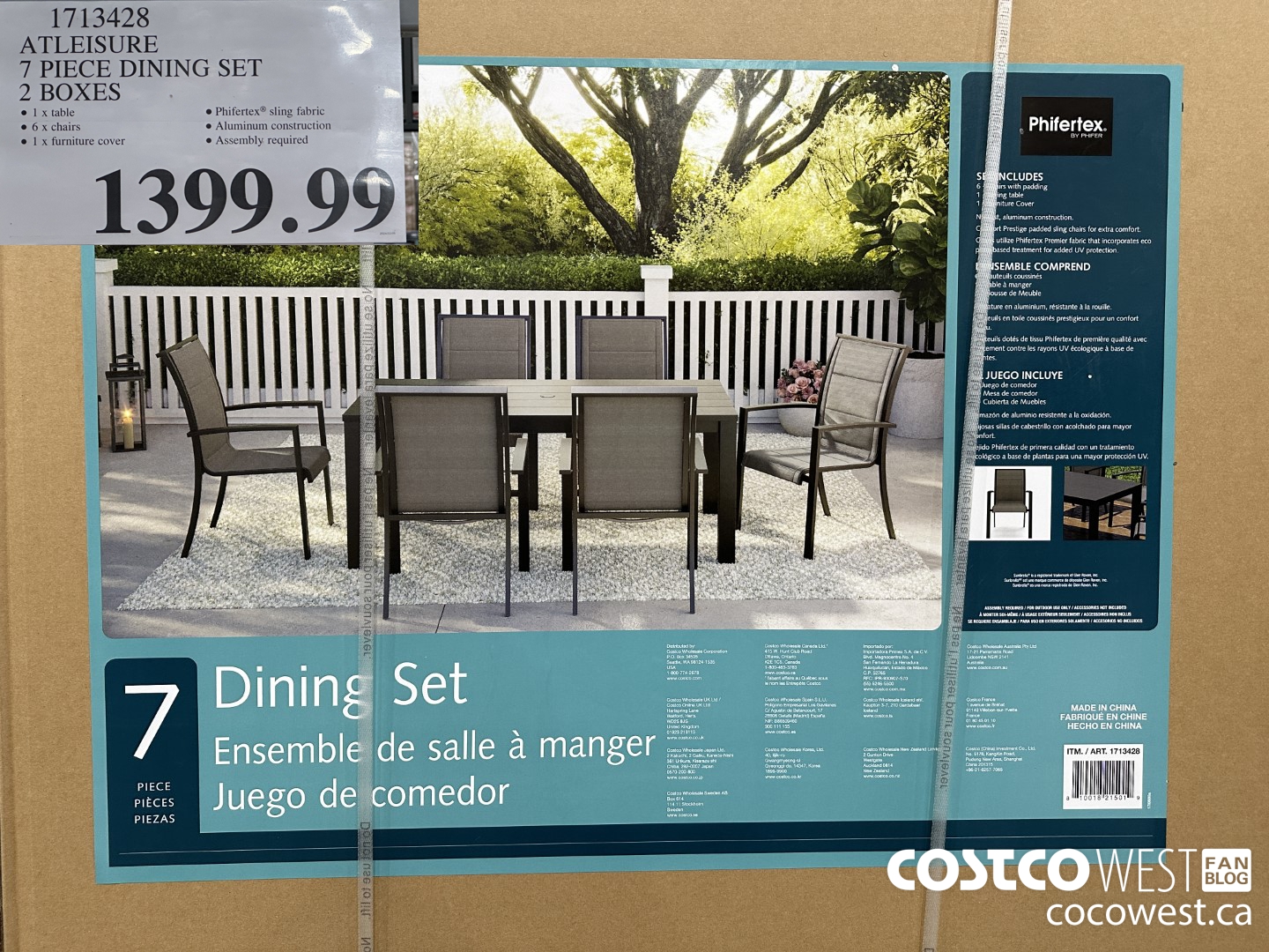 1713428 ATLEISURE 7 PIECE DINING SET 2 BOXES $1399.99