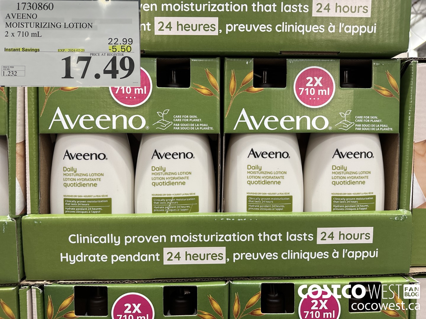 1730860 AVEENO MOISTURIZING LOTION 2 X 710ML ($5.50 INSTANT SAVINGS EXPIRES ON 2024-02-25) $17.49