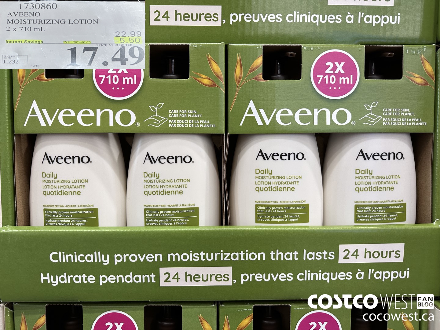 1730860 AVEENO MOISTURIZING LOTION 2 X 710ML ($5.50 INSTANT SAVINGS EXPIRES ON 2024-02-25) $17.49