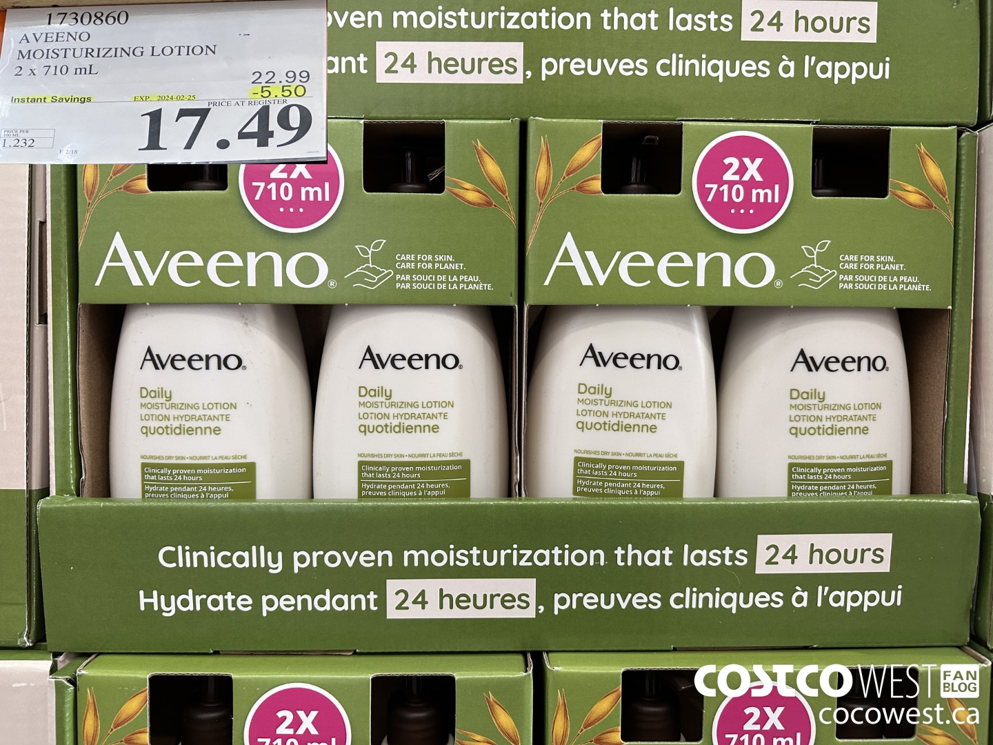 1730860 AVEENO MOISTURIZING LOTION 2 X 710ML ($5.50 INSTANT SAVINGS EXPIRES ON 2024-02-25) $17.49