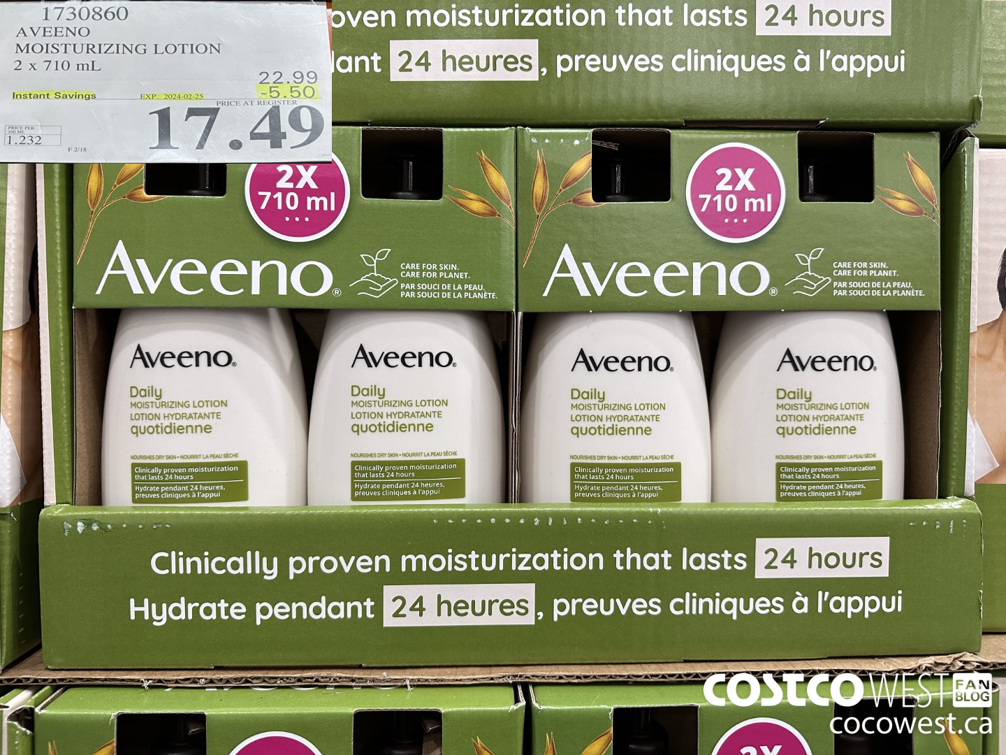 1730860 AVEENO MOISTURIZING LOTION 2 X 710ML ($5.50 INSTANT SAVINGS EXPIRES ON 2024-02-25) $17.49