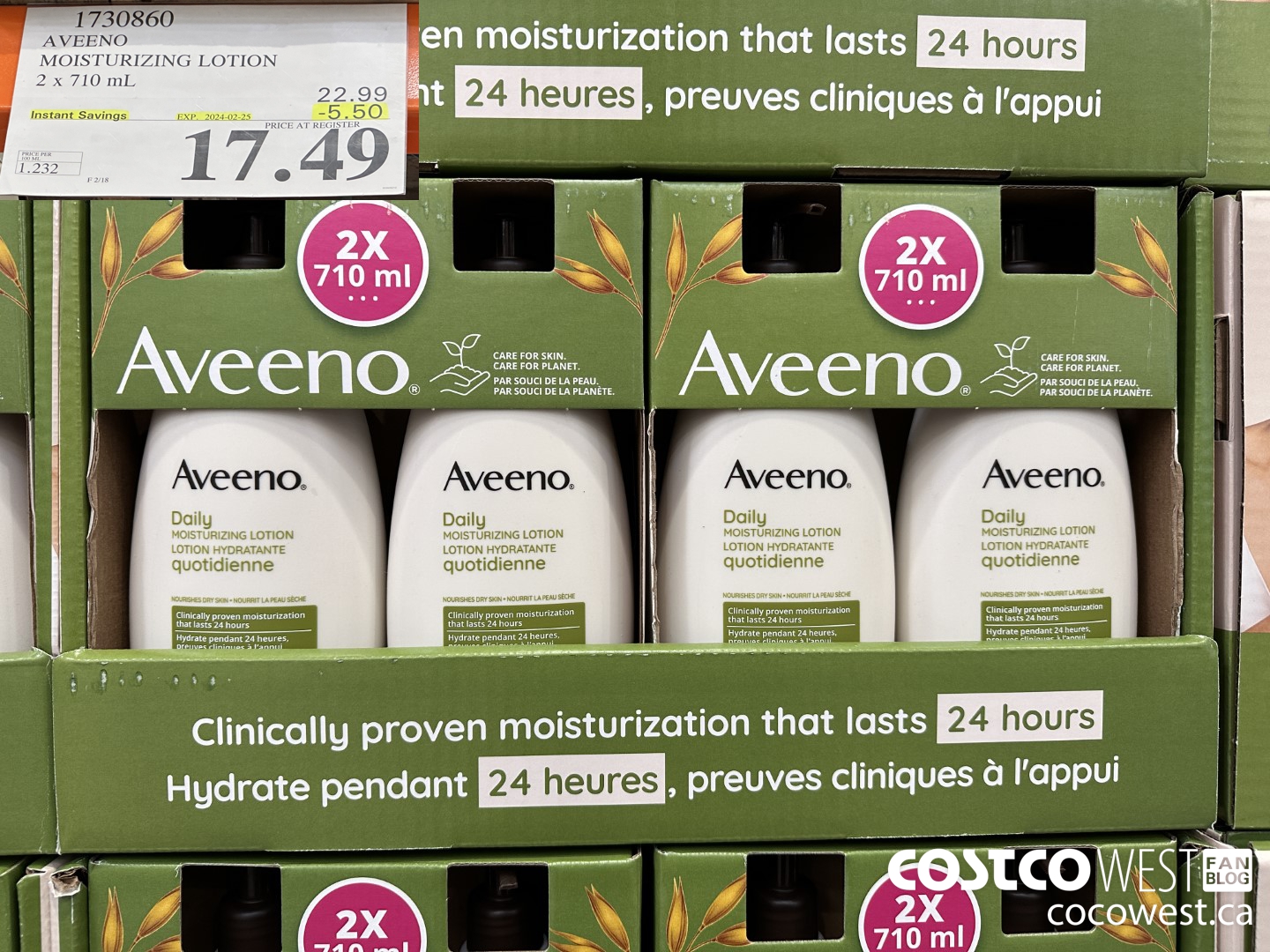 1730860 AVEENO MOISTURIZING LOTION 2 X 710ML ($5.50 INSTANT SAVINGS EXPIRES ON 2024-02-25) $17.49
