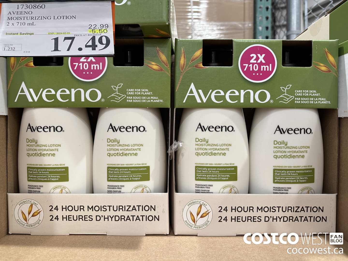 1730860 AVEENO MOISTURIZING LOTION 2 X 710ML ($5.50 INSTANT SAVINGS EXPIRES ON 2024-02-25) $17.49