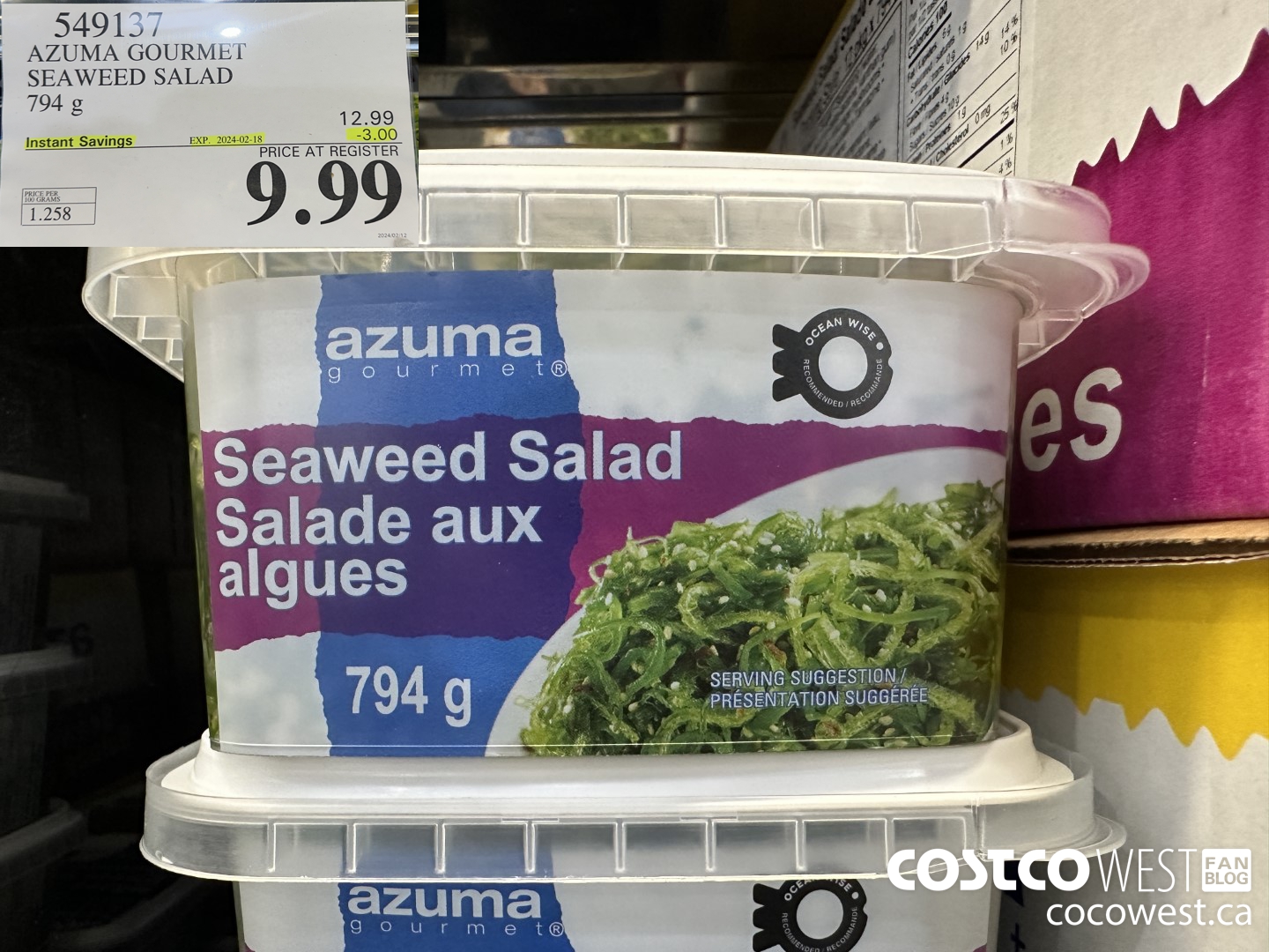 549137 AZUMA GOURMET SEAWEED SALAD 794 G ($3.00 INSTANT SAVINGS EXPIRES ON 2024-02-18) $9.99