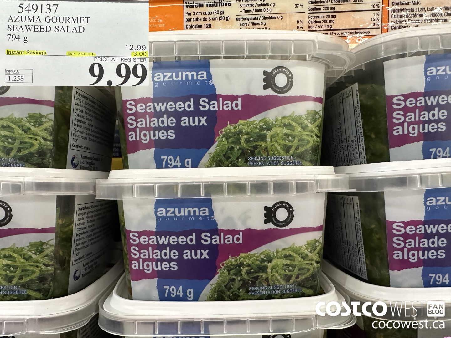 549137 AZUMA GOURMET SEAWEED SALAD 794 G ($3.00 INSTANT SAVINGS EXPIRES ON 2024-02-18) $9.99