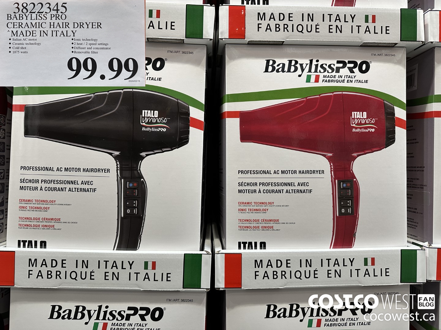 3822345 BABYLISS PRO CERAMIC HAIR DRYER MADE IN ITALY $99.99