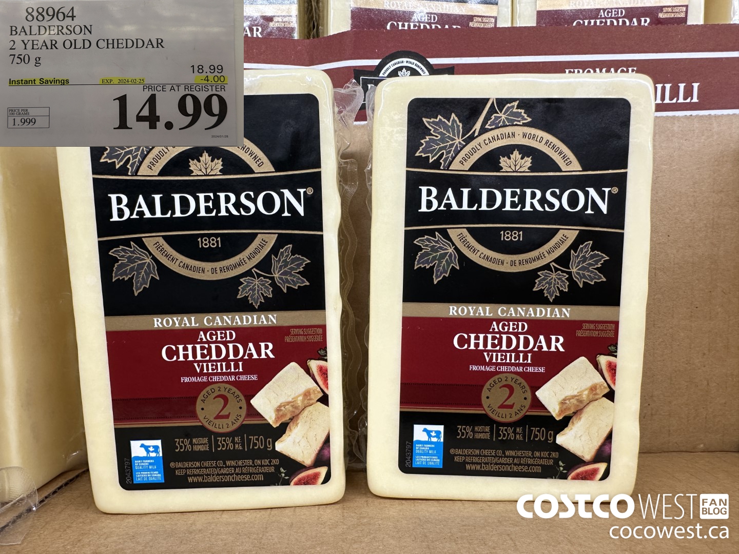 88964 BALDERSON 2 YEAR OLD CHEDDAR 750 g ($4.00 INSTANT SAVINGS EXPIRES ON 2024-02-25) $14.99