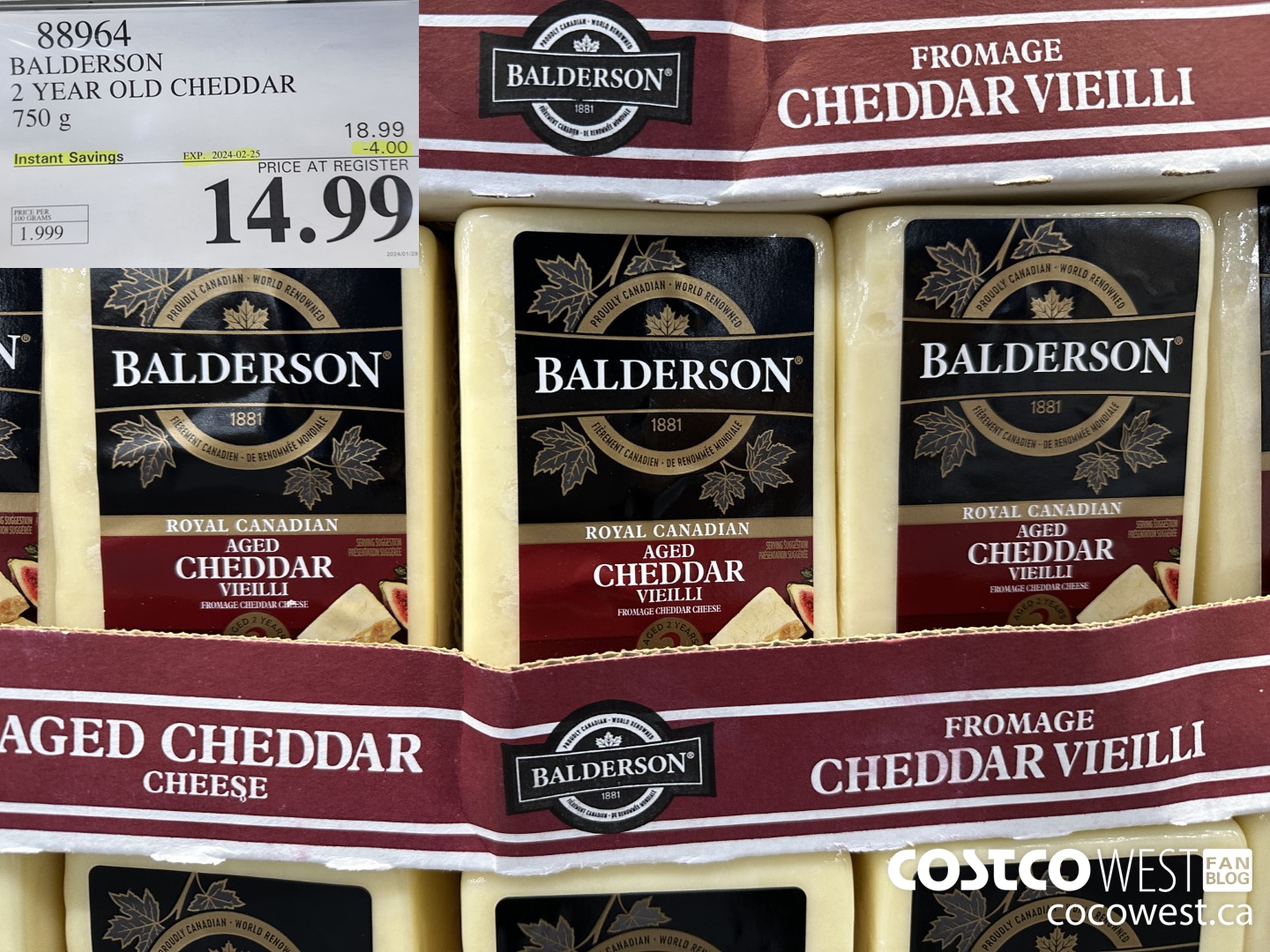 88964 BALDERSON 2 YEAR OLD CHEDDAR 750 g ($4.00 INSTANT SAVINGS EXPIRES ON 2024-02-25) $14.99