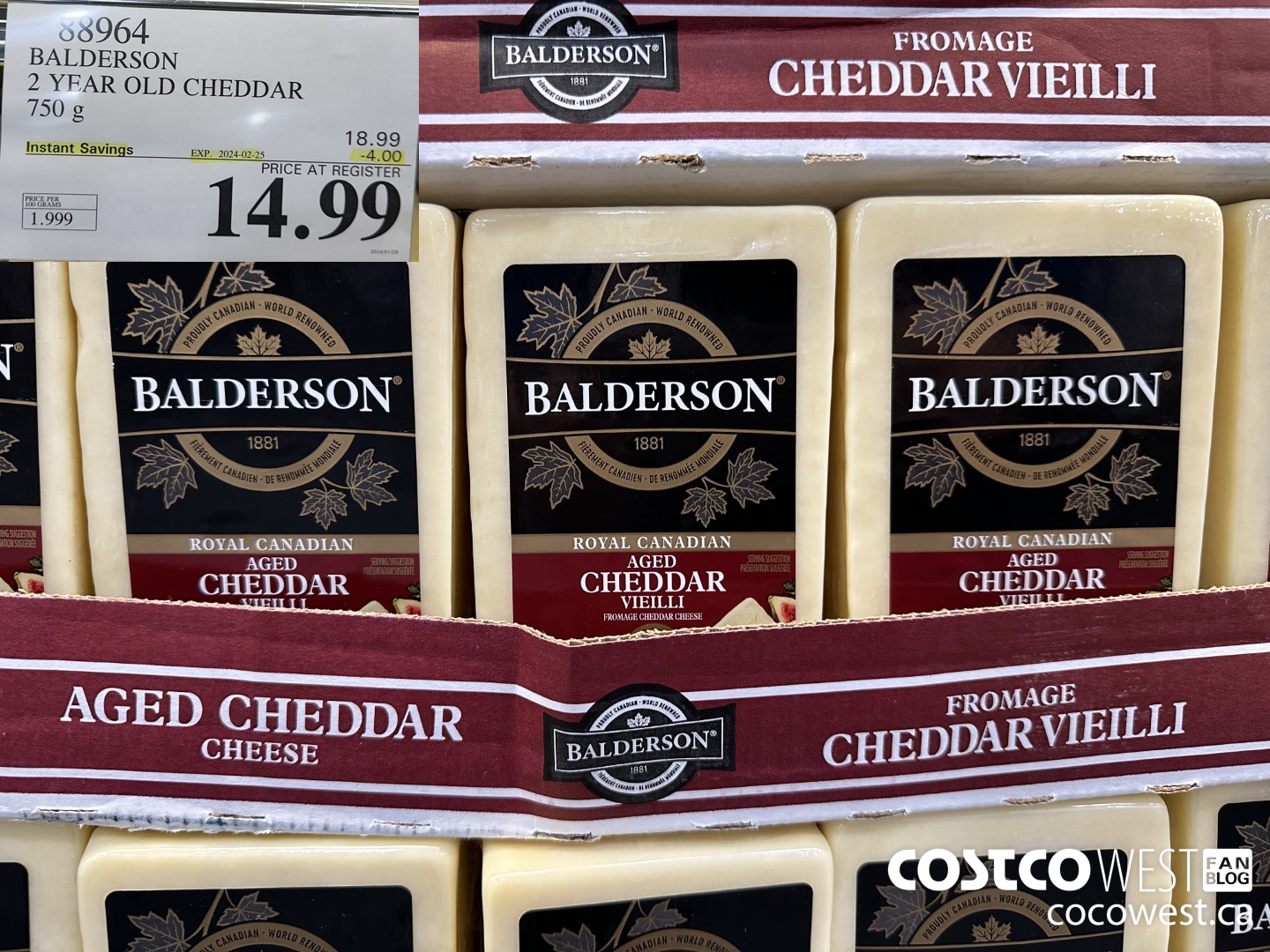 88964 BALDERSON 2 YEAR OLD CHEDDAR 750 g ($4.00 INSTANT SAVINGS EXPIRES ON 2024-02-25) $14.99