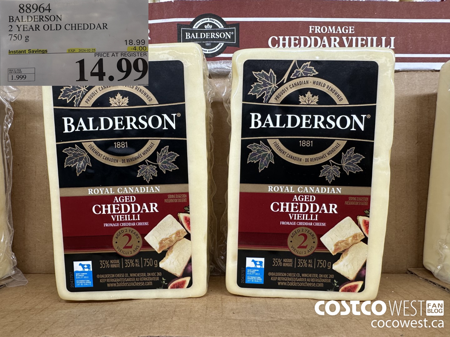 88964 BALDERSON 2 YEAR OLD CHEDDAR 750 g ($4.00 INSTANT SAVINGS EXPIRES ON 2024-02-25) $14.99