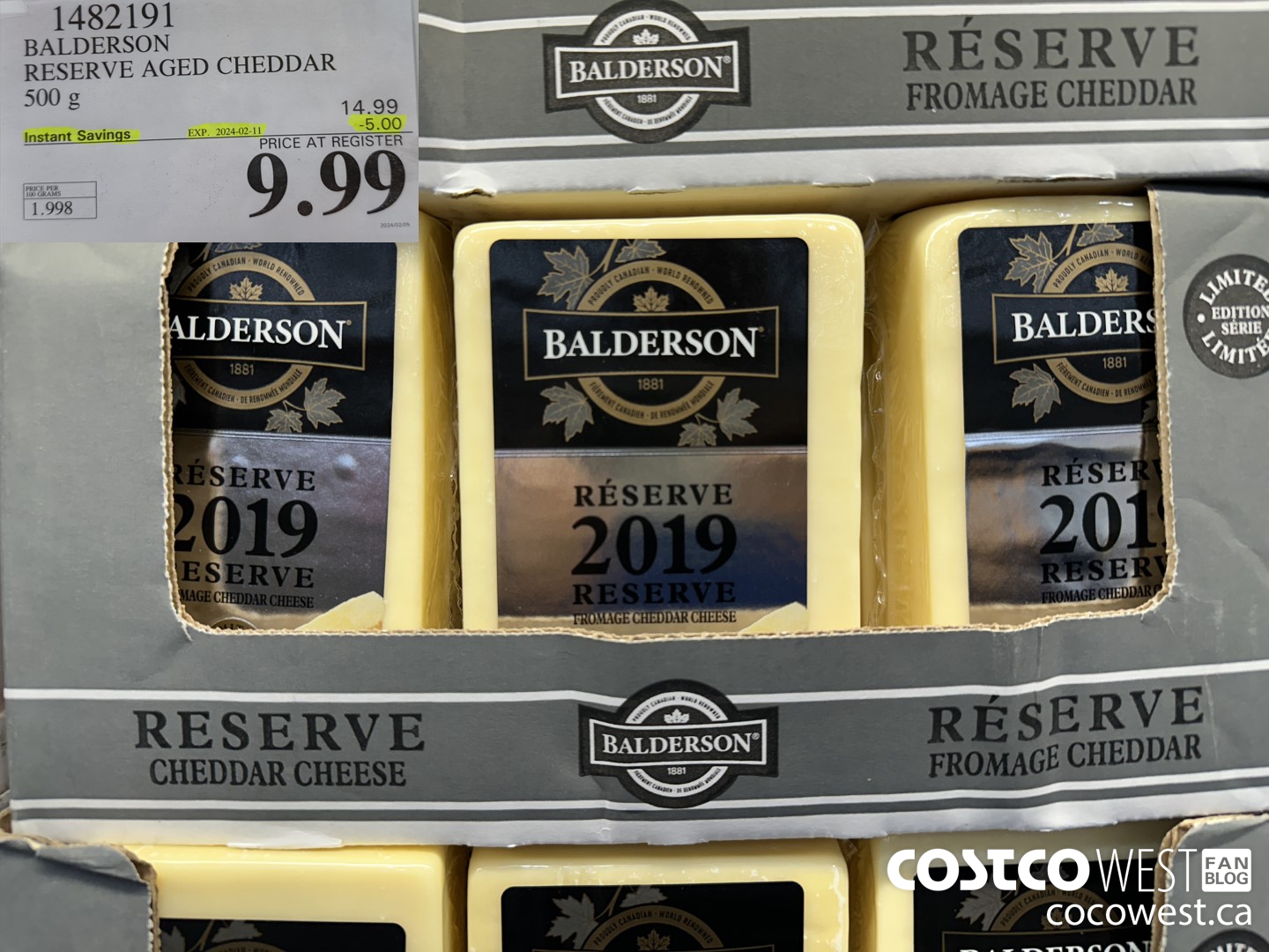 1482191 BALDERSON RESERVE AGED CHEDDAR 500 g ($5.00 INSTANT SAVINGS EXPIRES ON 2024-02-11) $9.99