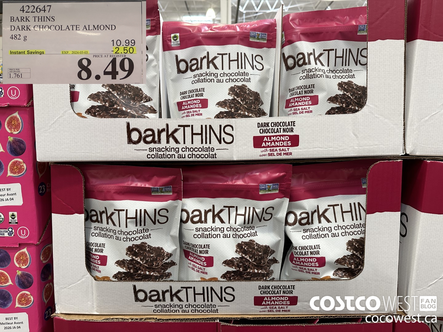 422647 BARK THINS DARK CHOCOLATE ALMOND 482 g ($2.50 INSTANT SAVINGS EXPIRES ON 2024-03-03) $8.49