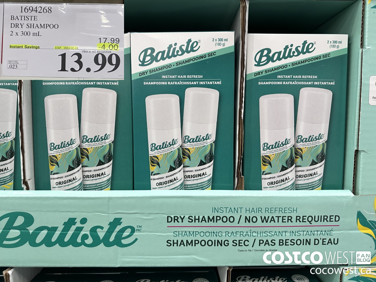 1694268 BATISTE DRY SHAMPOO 2 X 300 ML ($4.00 INSTANT SAVINGS EXPIRES ON 2024-02-18) $13.99