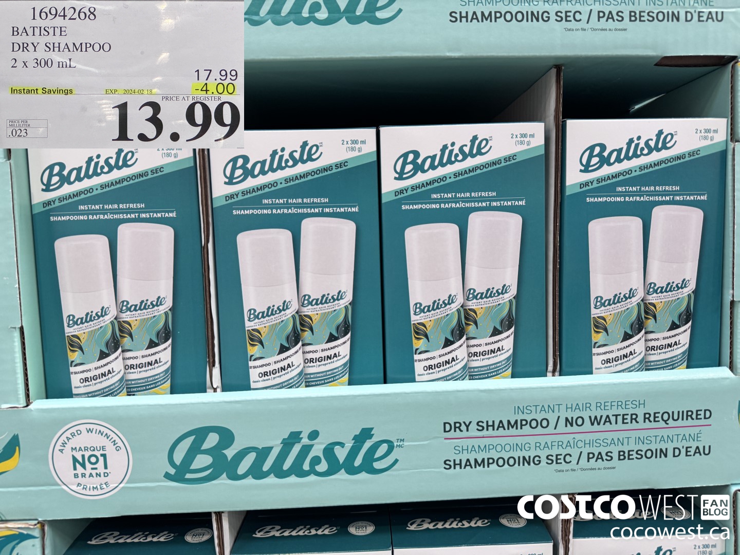 1694268 BATISTE DRY SHAMPOO 2 X 300 ML ($4.00 INSTANT SAVINGS EXPIRES ON 2024-02-18) $13.99
