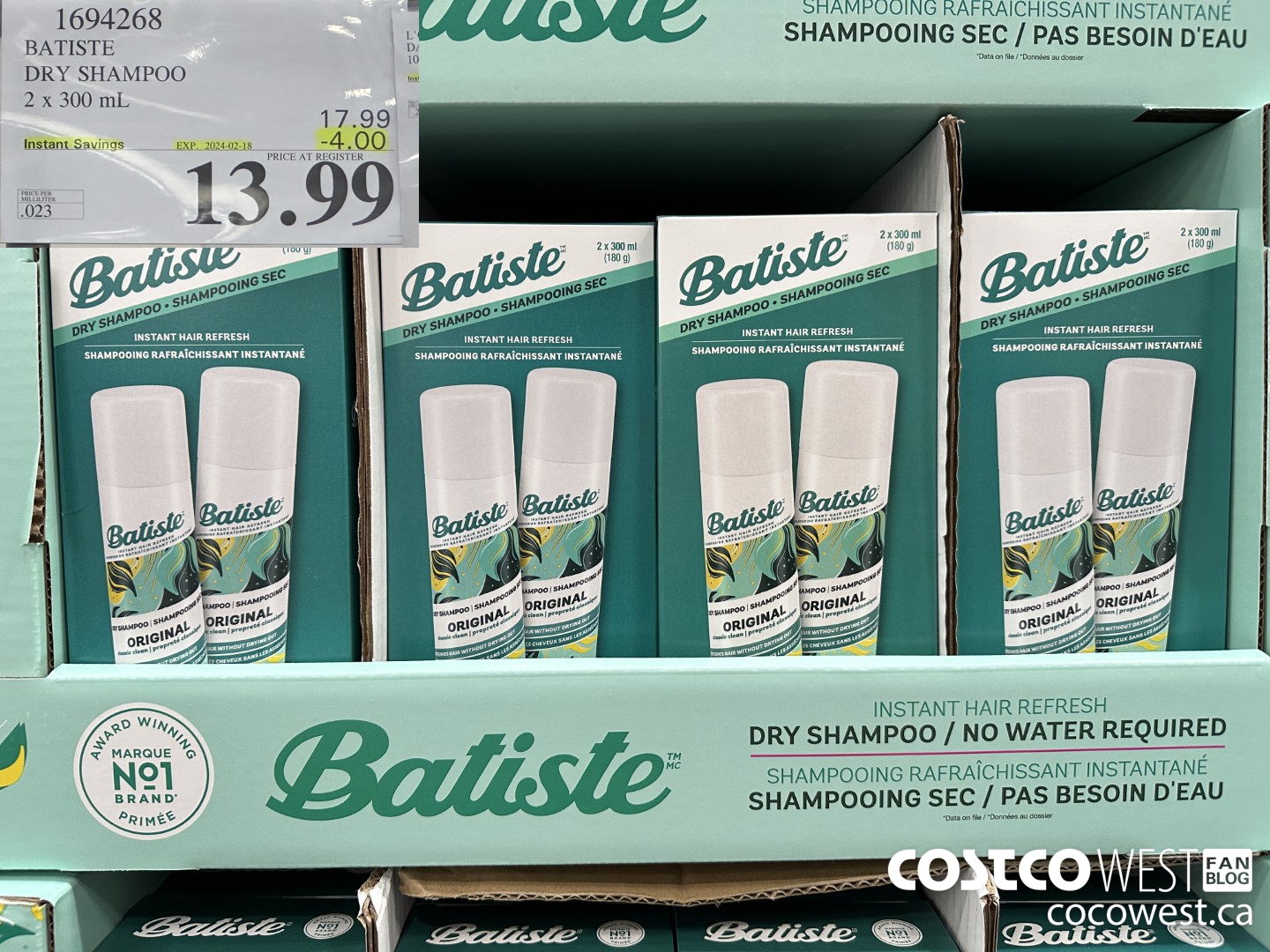 1694268 BATISTE DRY SHAMPOO 2 X 300 ML ($4.00 INSTANT SAVINGS EXPIRES ON 2024-02-18) $13.99