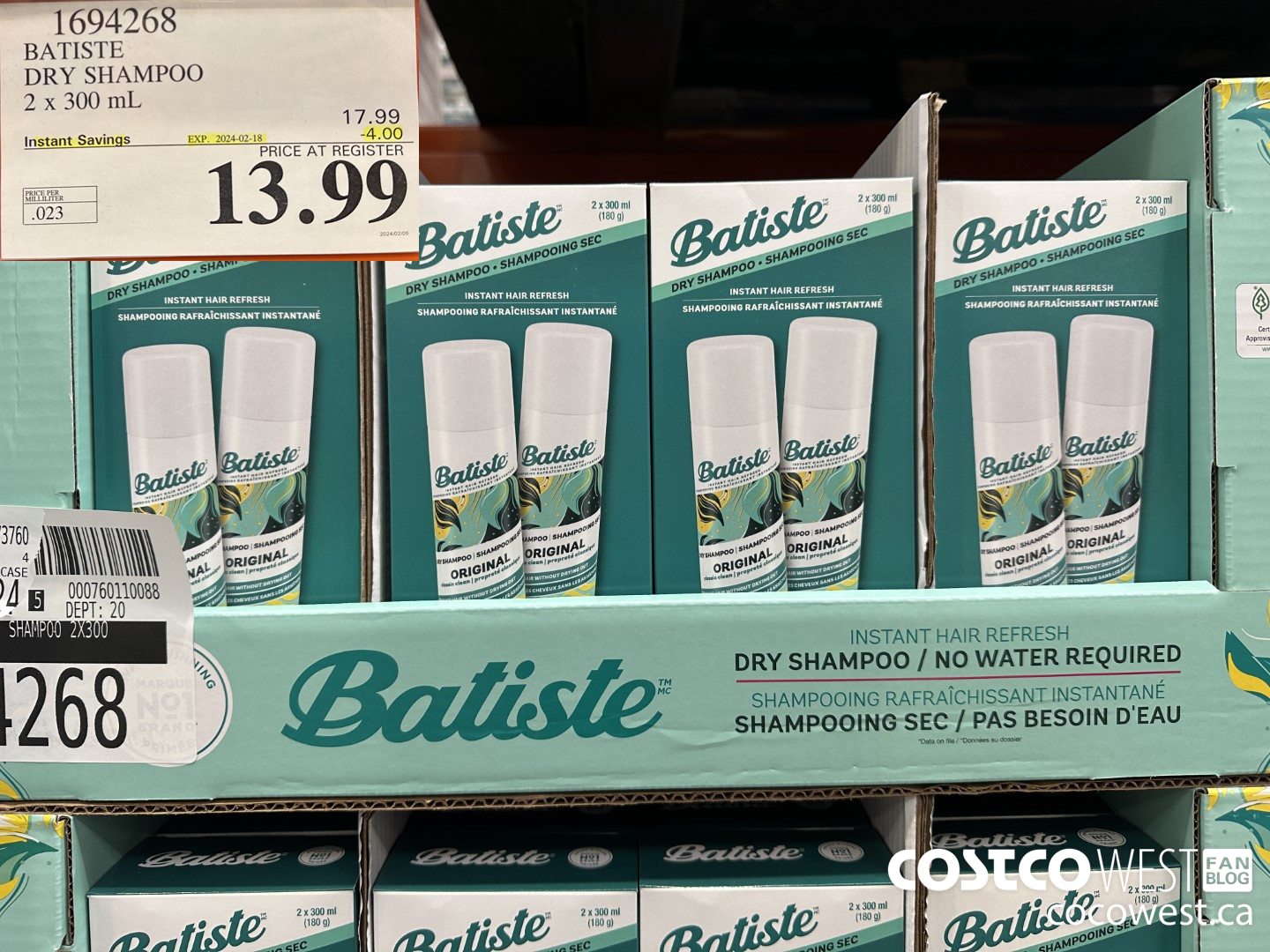 1694268 BATISTE DRY SHAMPOO 2 X 300 ML ($4.00 INSTANT SAVINGS EXPIRES ON 2024-02-18) $13.99