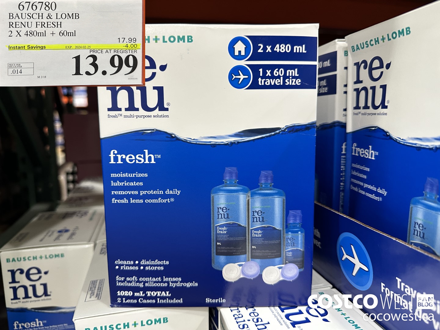 676780 BAUSCH & LOMB RENU FRESH 2 X 480ML + 60ML ($4.00 INSTANT SAVINGS EXPIRES ON 2024-02-25) $13.99