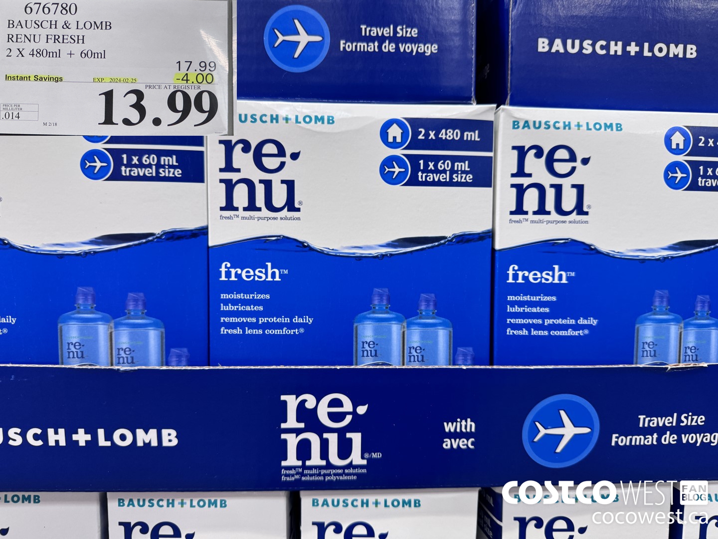 676780 BAUSCH & LOMB RENU FRESH 2 X 480ML + 60ML ($4.00 INSTANT SAVINGS EXPIRES ON 2024-02-25) $13.99