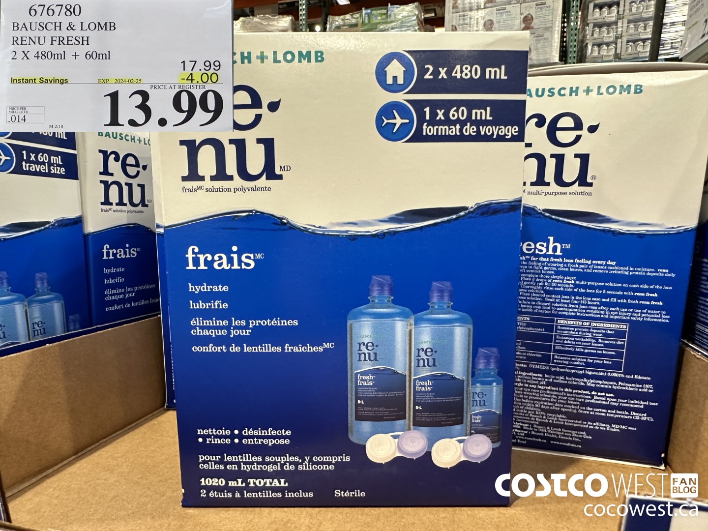 676780 BAUSCH & LOMB RENU FRESH 2 X 480ML + 60ML ($4.00 INSTANT SAVINGS EXPIRES ON 2024-02-25) $13.99