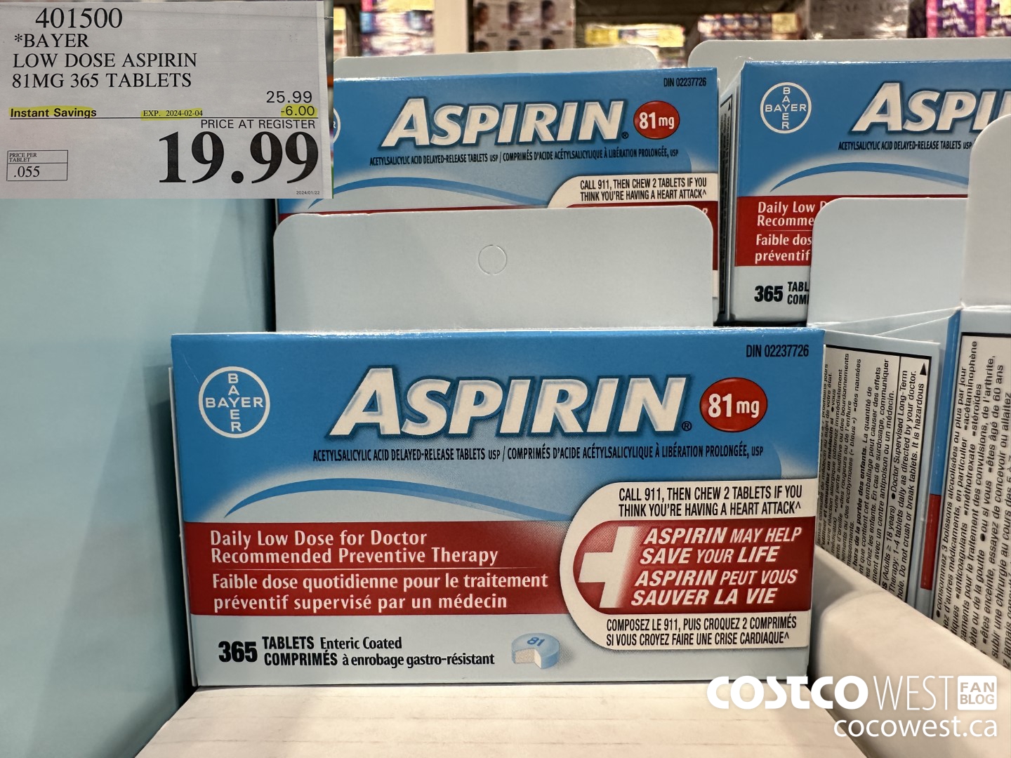 401500 BAYER COATED LOW DOSE ASA 365 81MG TABLETS ($6.00 INSTANT SAVINGS EXPIRES ON 2024-02-04) $19.99