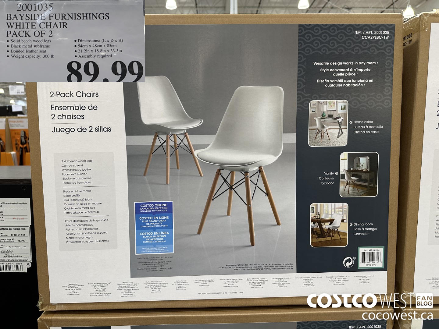 2001035 BAYSIDE FURNISHINGS WHITE CHAIR PACK OF 2 $89.99