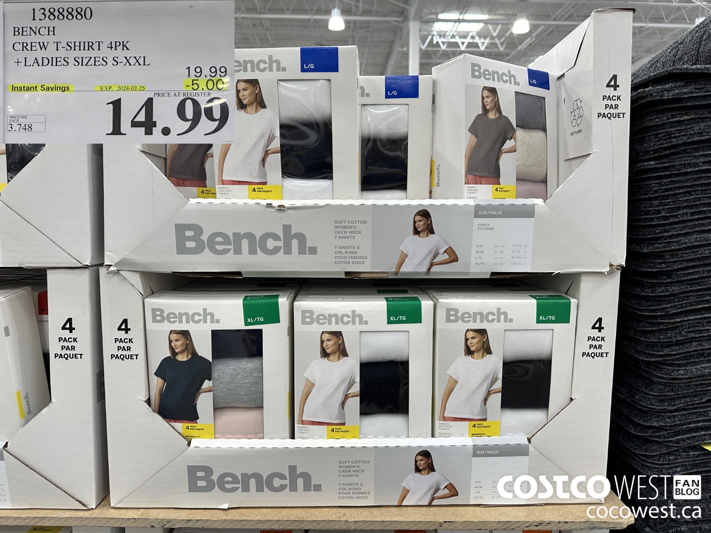 1388880 BENCH CREW TSHIRT 4PK LADIES SIZES S-XXL ($5.00 INSTANT SAVINGS EXPIRES ON 2024-02-25) $14.99