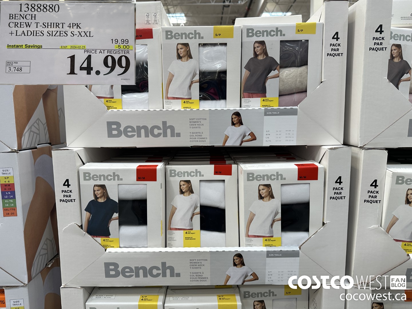 1388880 BENCH CREW TSHIRT 4PK LADIES SIZES S-XXL ($5.00 INSTANT SAVINGS EXPIRES ON 2024-02-25) $14.99