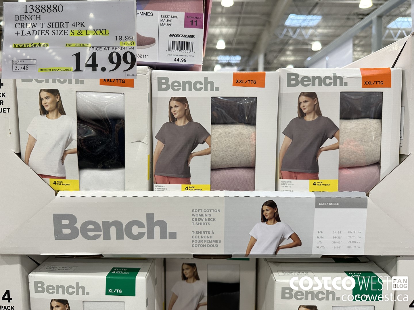 1388880 BENCH CREW TSHIRT 4PK LADIES SIZE S & L-XXL ($5.00 INSTANT SAVINGS EXPIRES ON 2024-02-25) $14.99