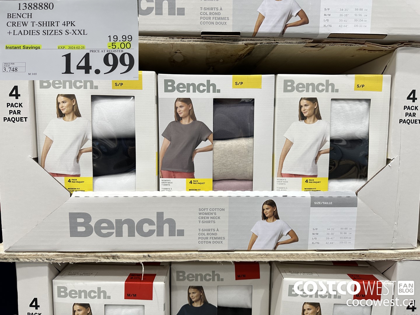 1388880 BENCH CREW TSHIRT 4PK LADIES SIZE S & L-XXL ($5.00 INSTANT SAVINGS EXPIRES ON 2024-02-25) $14.99