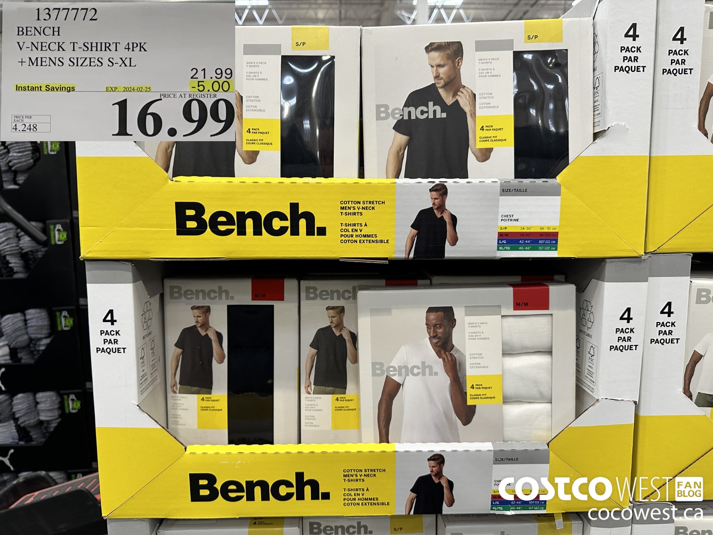 1377772 BENCH V-NECK T-SHIRT 4PK MENS SIZES S-XL ($5.00 INSTANT SAVINGS EXPIRES ON 2024-02-25) $16.99