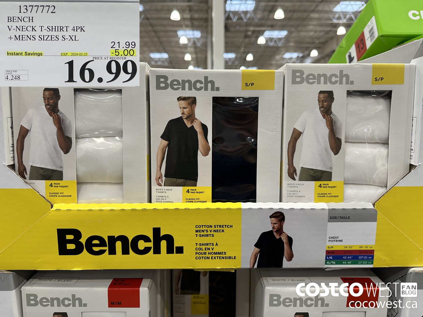 1377772 BENCH V-NECK T-SHIRT 4PK MENS SIZES S-XL ($5.00 INSTANT SAVINGS EXPIRES ON 2024-02-25) $16.99