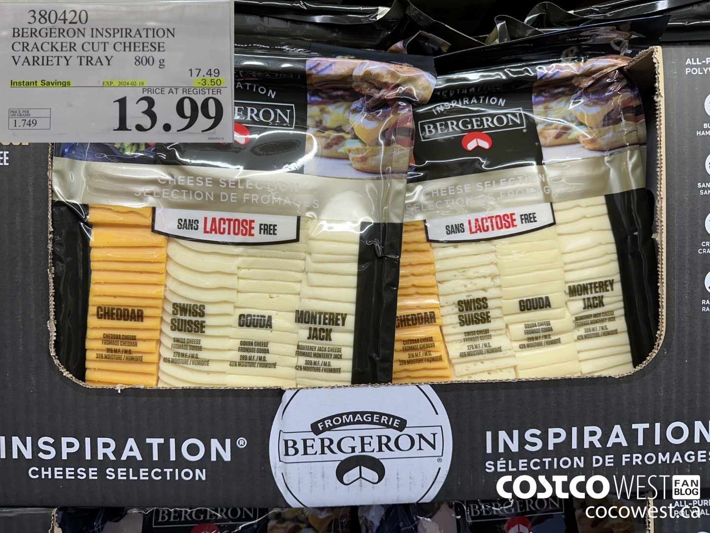 380420 BERGERON INSPIRATION CRACKER CUT CHEESE VARIETY TRAY 800g ($3.50 INSTANT SAVINGS EXPIRES ON 2024-02-18) $13.99