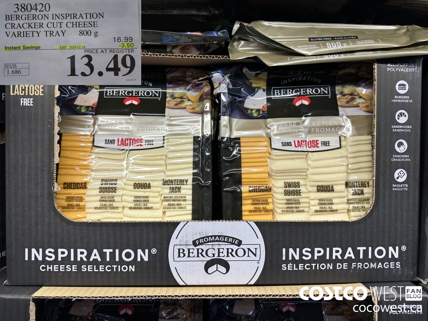 380420 BERGERON INSPIRATION CRACKER CUT CHEESE VARIETY TRAY 800g ($3.50 INSTANT SAVINGS EXPIRES ON 2024-02-18) $13.99