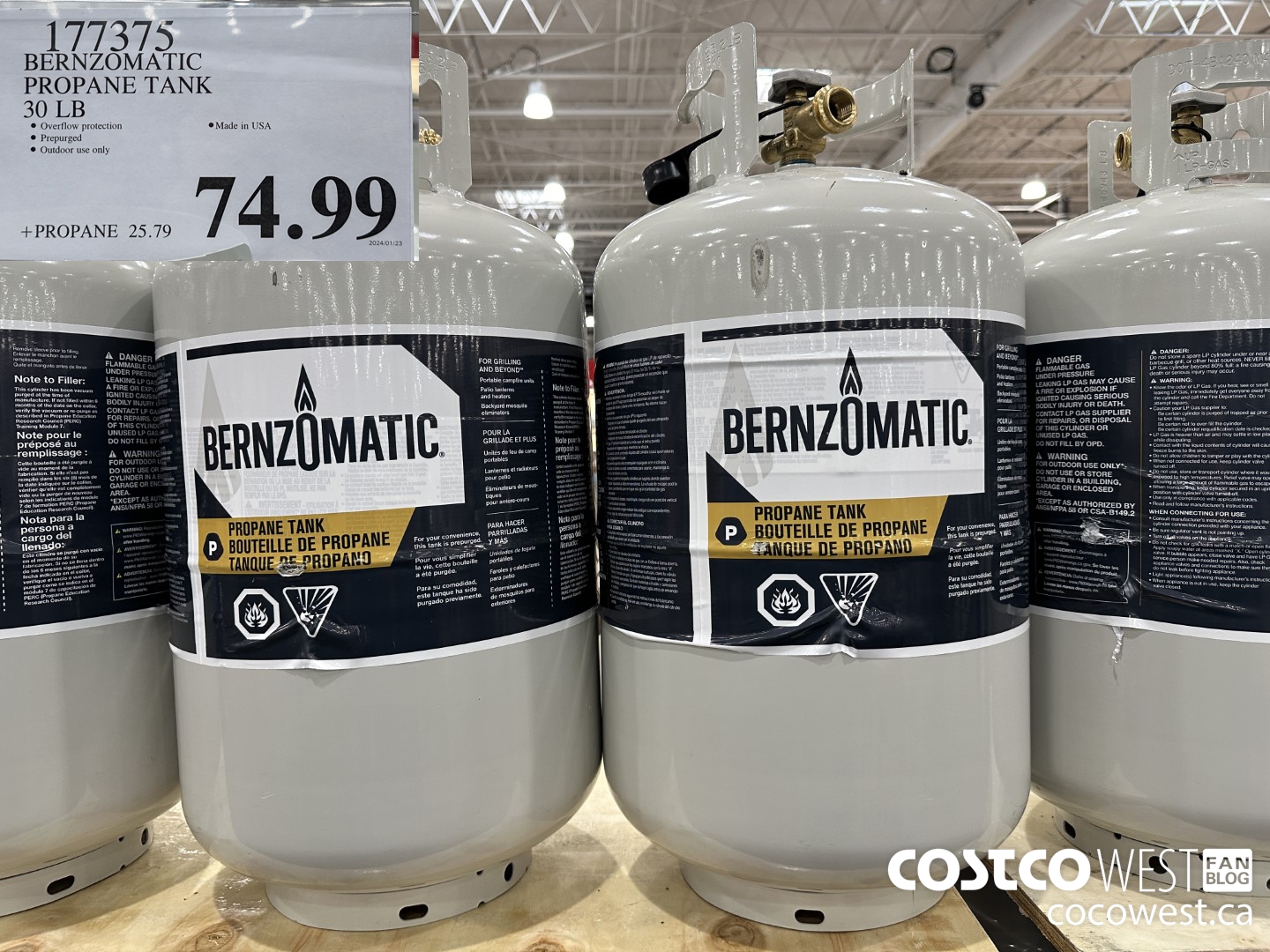 177375 BERNZOMATIC PROPANE TANK 30 LB $74.99