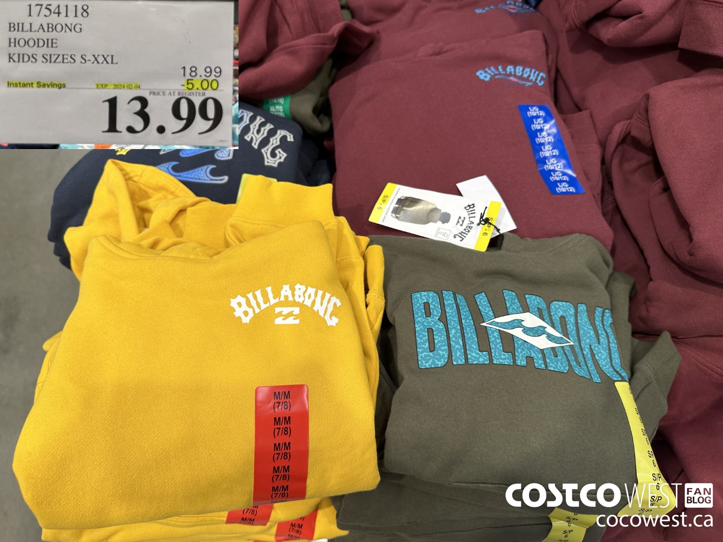 1754118 BILLABONG HOODIE KIDS SIZES S-XXL  ($5.00 INSTANT SAVINGS EXPIRES ON 2024-02-04) $13.99