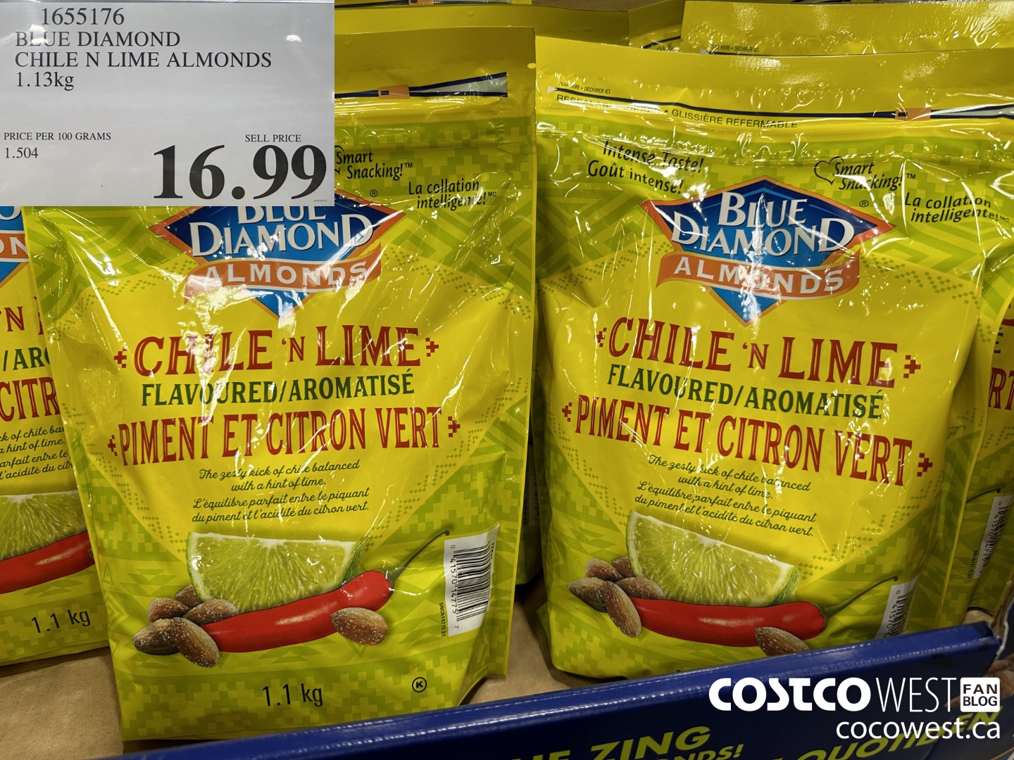 1655176 BLUE DIAMOND CHILE N LIME ALMONDS 1.13KG $16.99