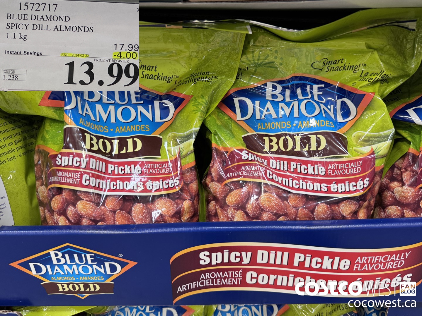 1572717 BLUE DIAMOND SPICY DILL ALMONDS 1.1 kg  ($4.00 INSTANT SAVINGS EXPIRES ON 2024-02-22) $13.99