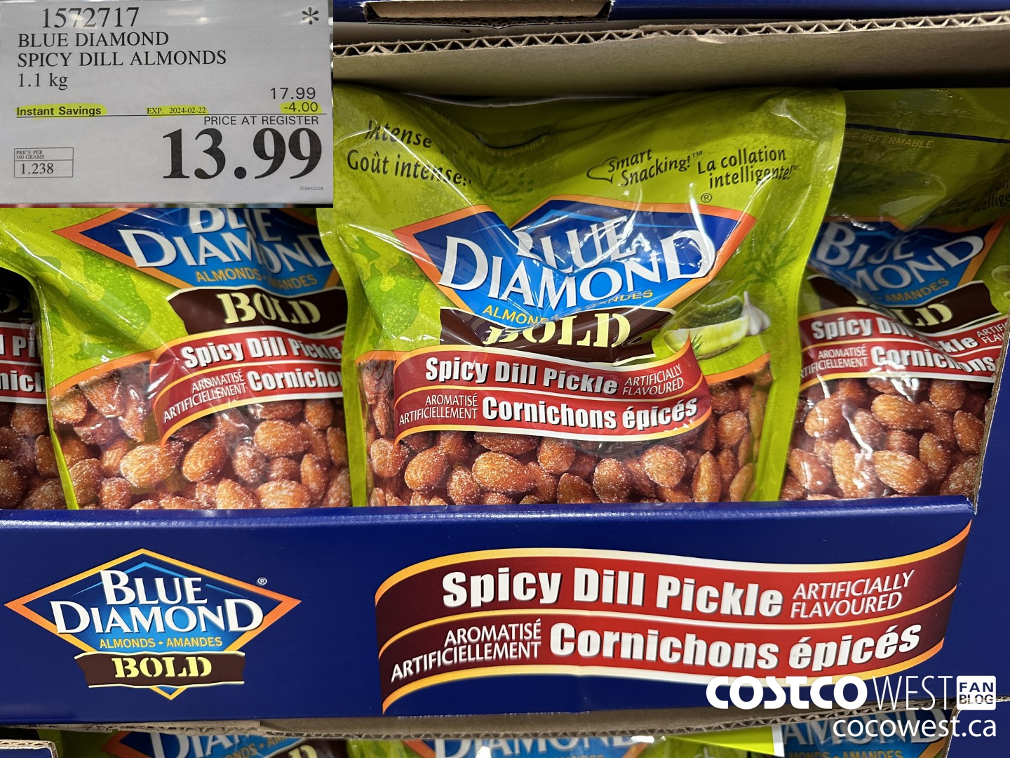 1572717 BLUE DIAMOND SPICY DILL ALMONDS 1.1 kg  ($4.00 INSTANT SAVINGS EXPIRES ON 2024-02-22) $13.99