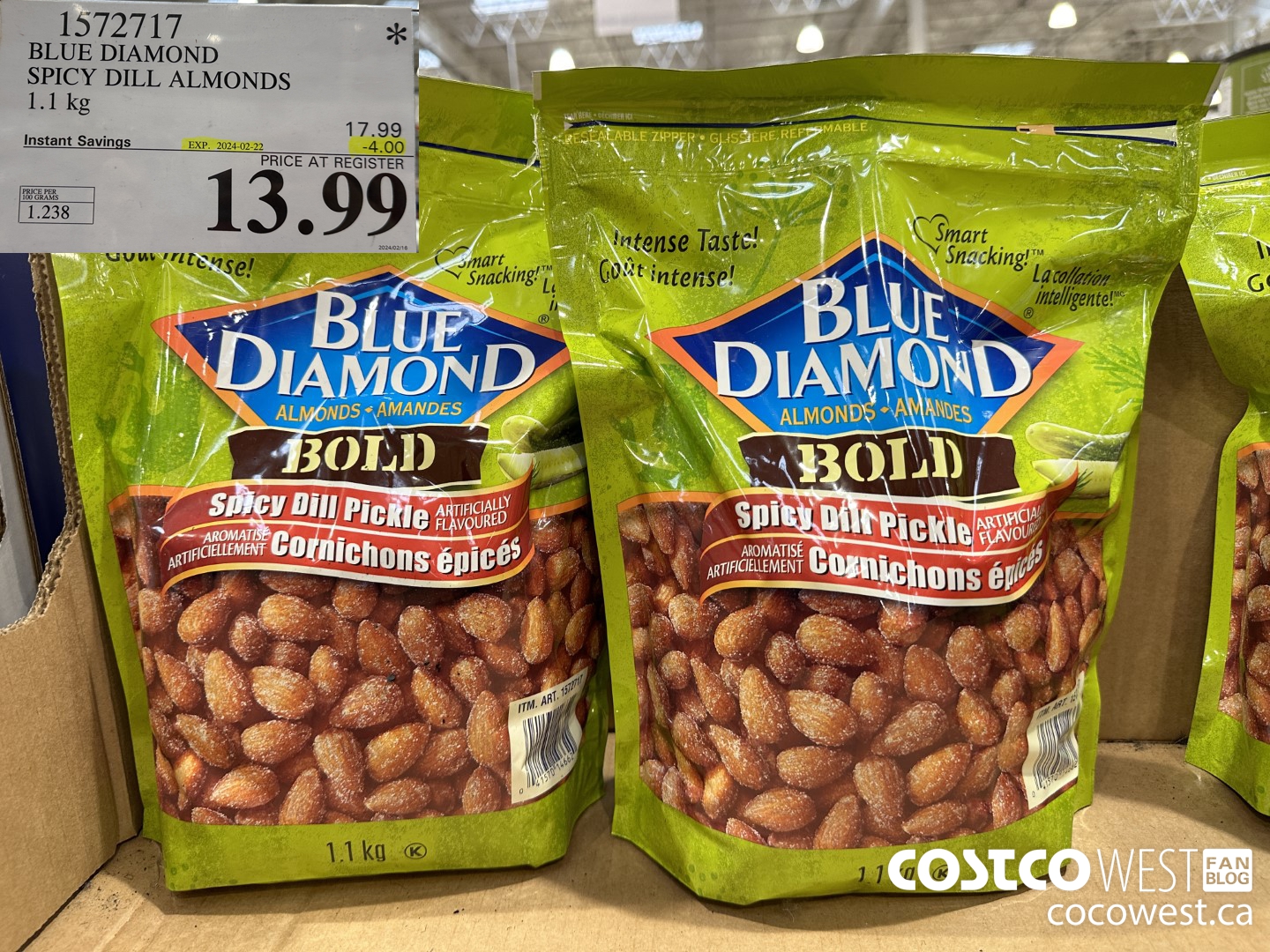 1572717 BLUE DIAMOND SPICY DILL ALMONDS 1.1 kg  ($4.00 INSTANT SAVINGS EXPIRES ON 2024-02-22) $13.99