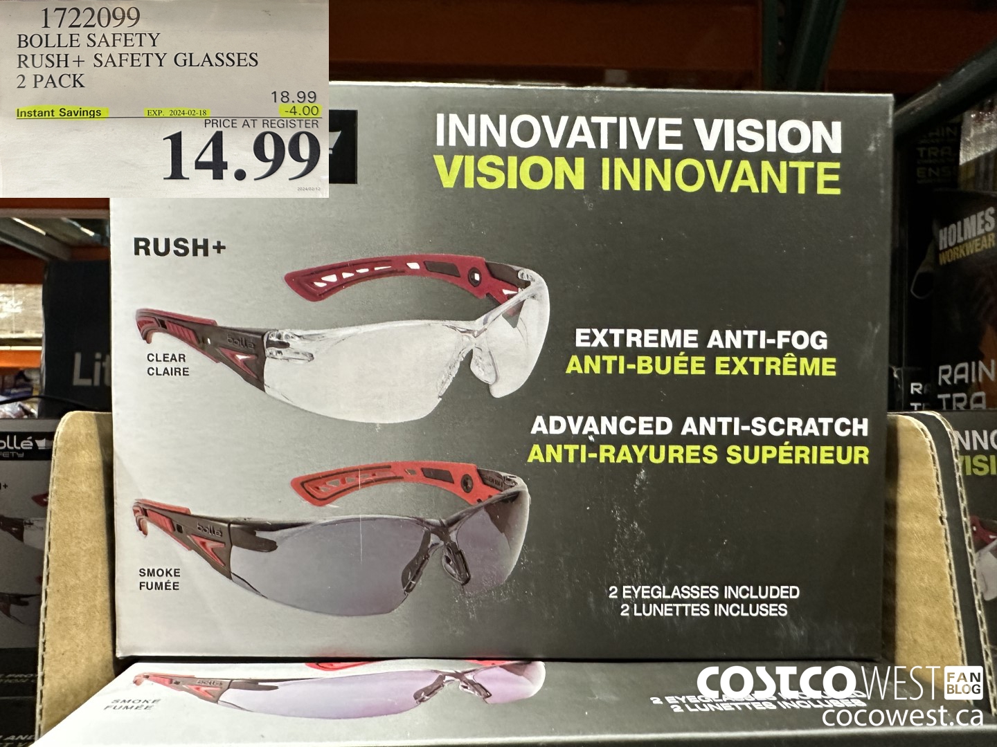 1722099 BOLLE SAFETY RUSH+ SAFETY GLASSES 2 PACK ($4.00 INSTANT SAVINGS EXPIRES ON 2024-02-18) $14.99
