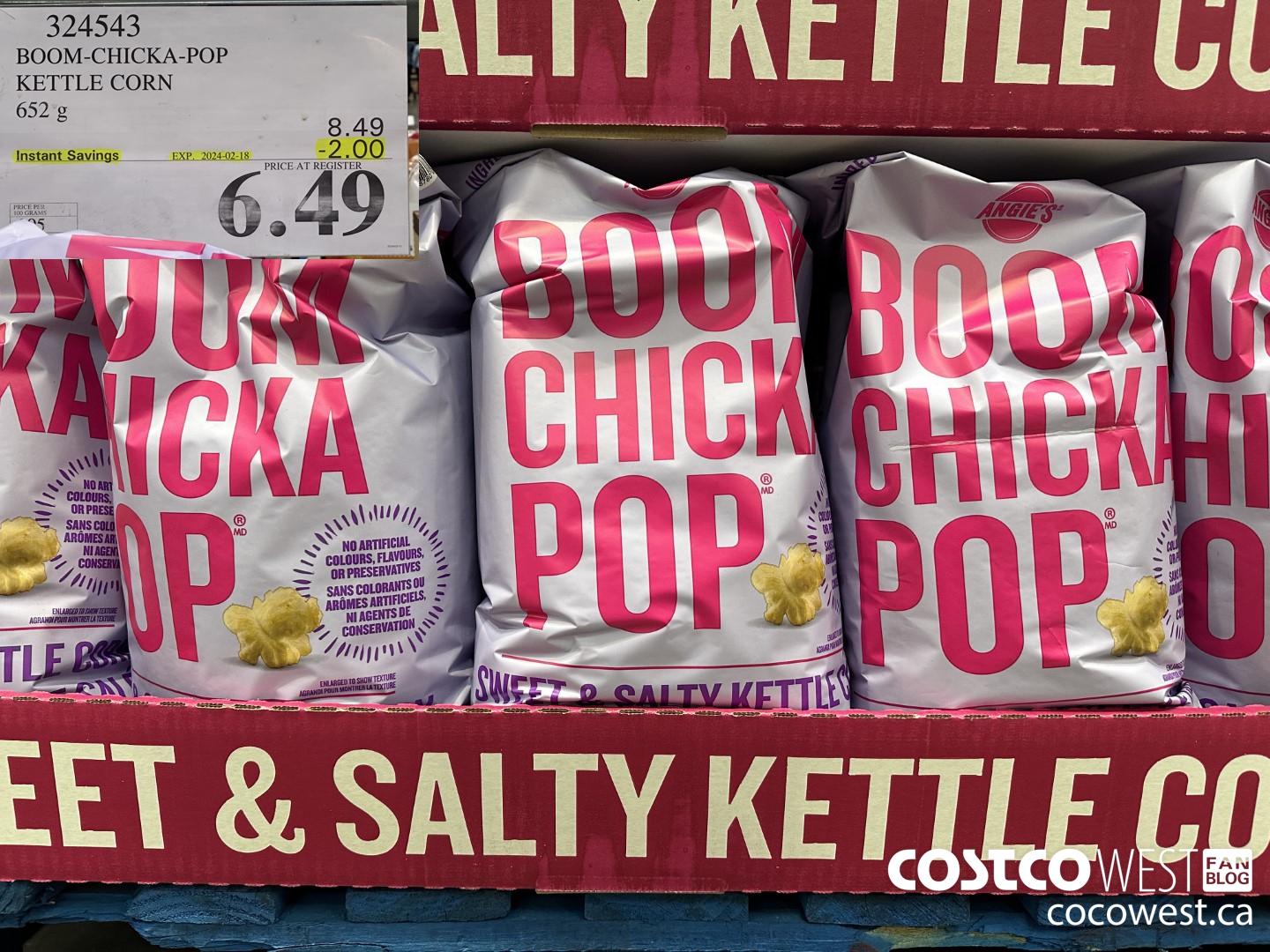 324543 BOOM-CHICKA-POP KETTLE CORN 652 g ($2.00 INSTANT SAVINGS EXPIRES ON 2024-02-18) $6.49