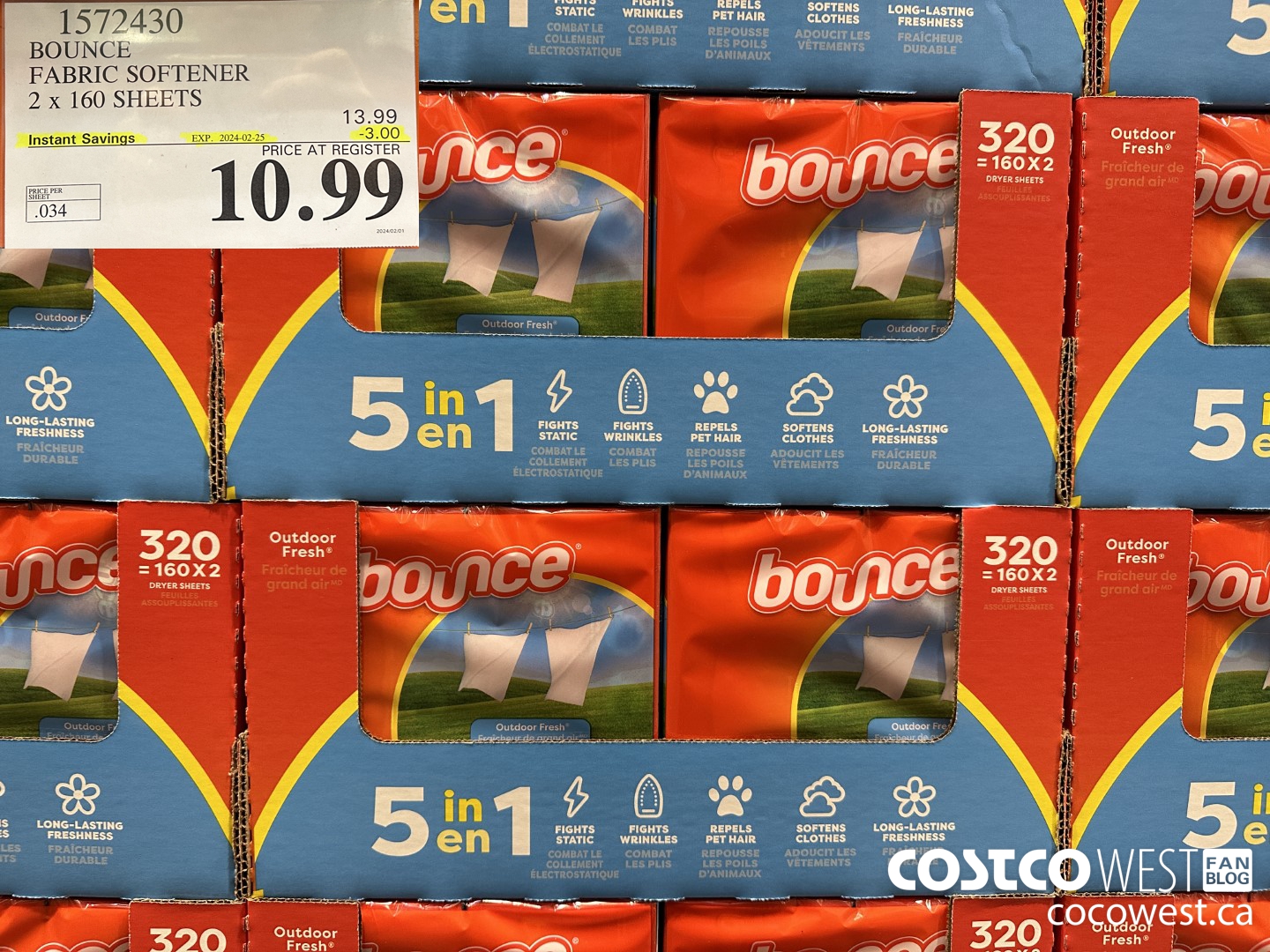 1572430 BOUNCE FABRIC SOFTENER 320 sheets ($3.00 INSTANT SAVINGS EXPIRES ON 2024-02-25) $10.99