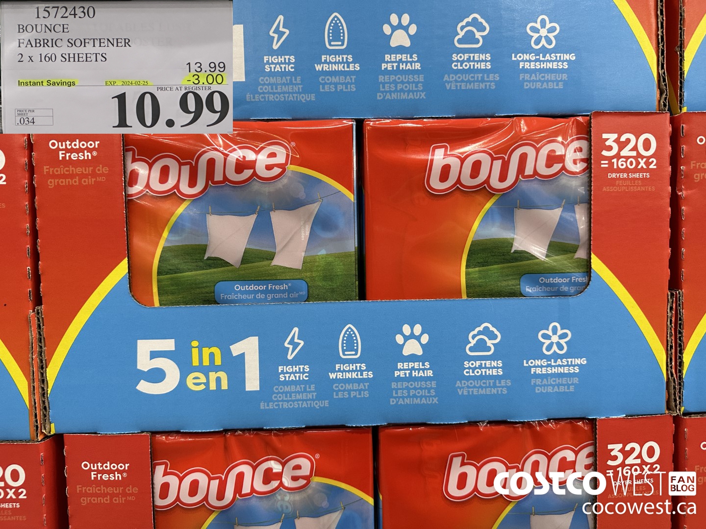 1572430 BOUNCE FABRIC SOFTENER 320 sheets ($3.00 INSTANT SAVINGS EXPIRES ON 2024-02-25) $10.99