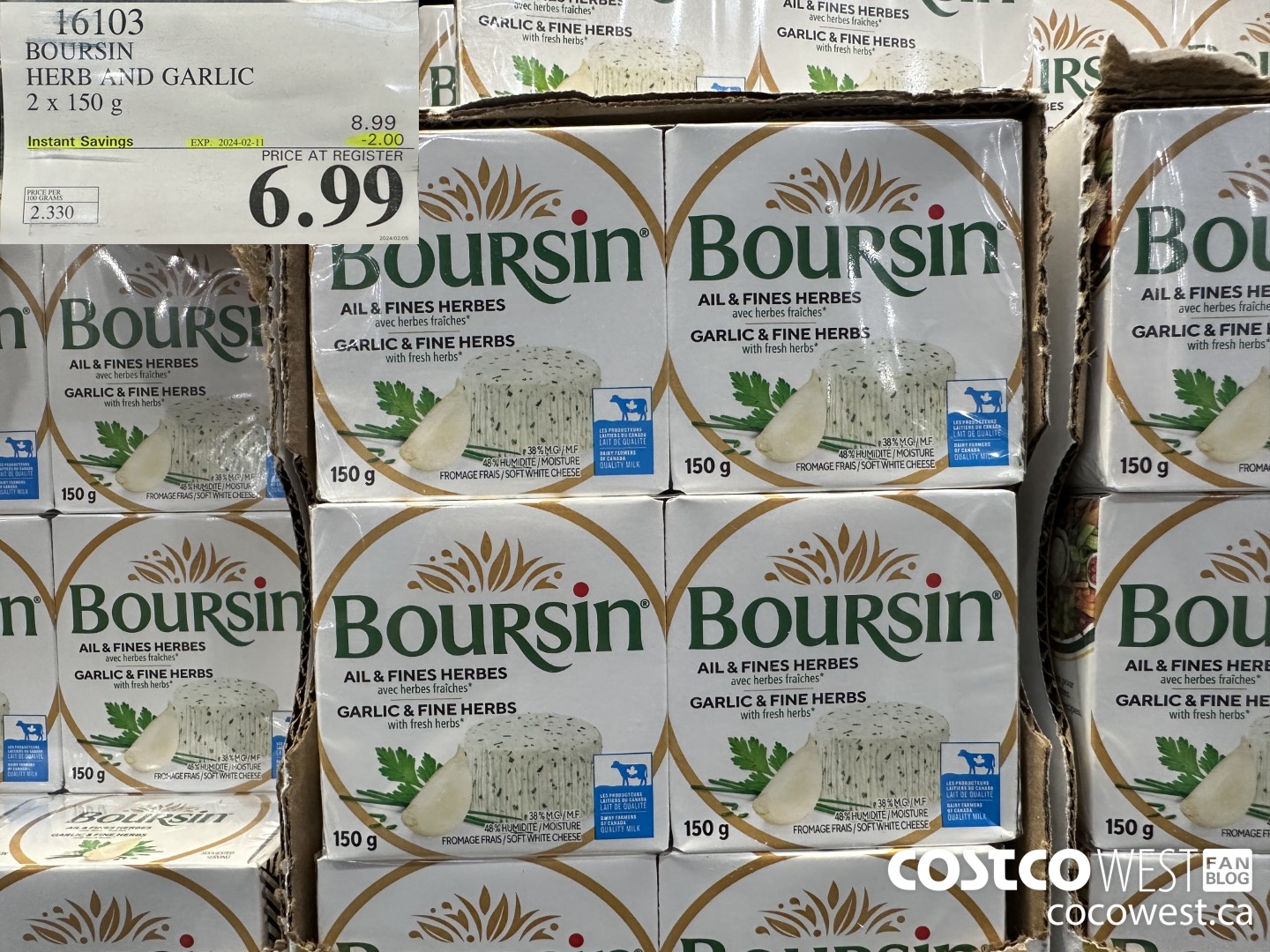 16103 BOURSIN HERB AND GARLIC 2 x 150 g ($2.00 INSTANT SAVINGS EXPIRES ON 2024-02-11) $6.99